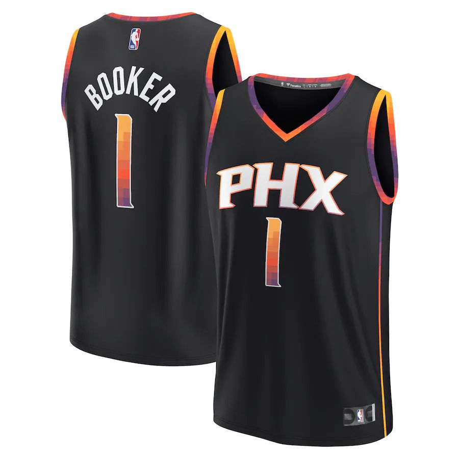 Men Phoenix Suns #1 Devin Booker Fanatics Branded Black 2022-23 Fast Break Player NBA Jersey->phoenix suns->NBA Jersey